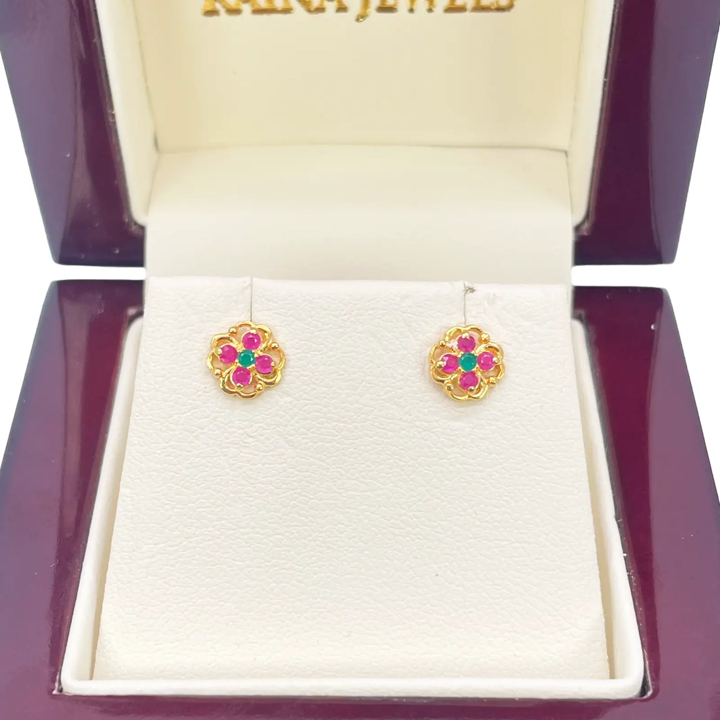 22ct Yellow Gold Children's Flower Shaped Small Gemstone Stud Earrings 