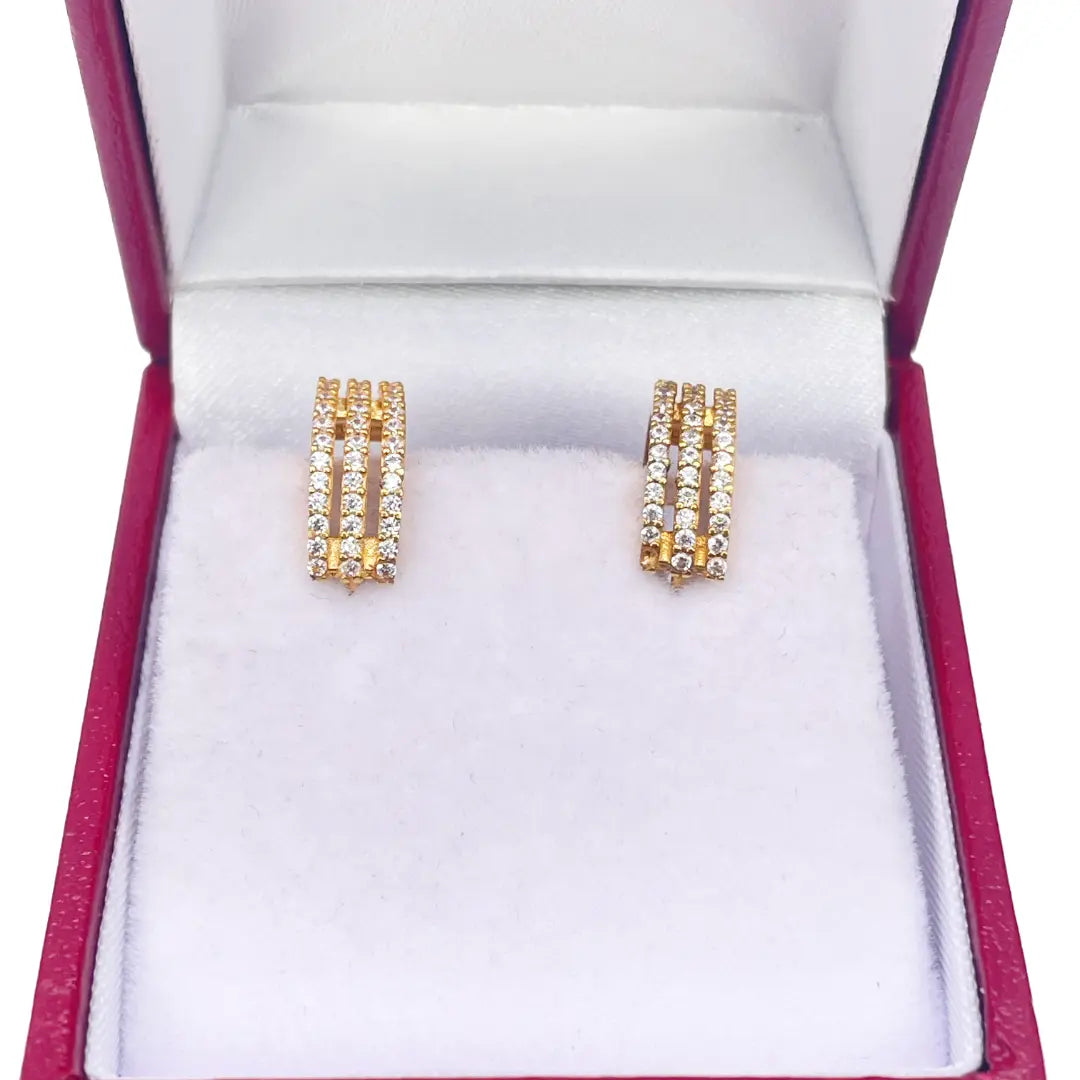 22ct Yellow Gold Cubic Zirconia Cluster Three Row Hoop Huggie Earrings  Gold earring