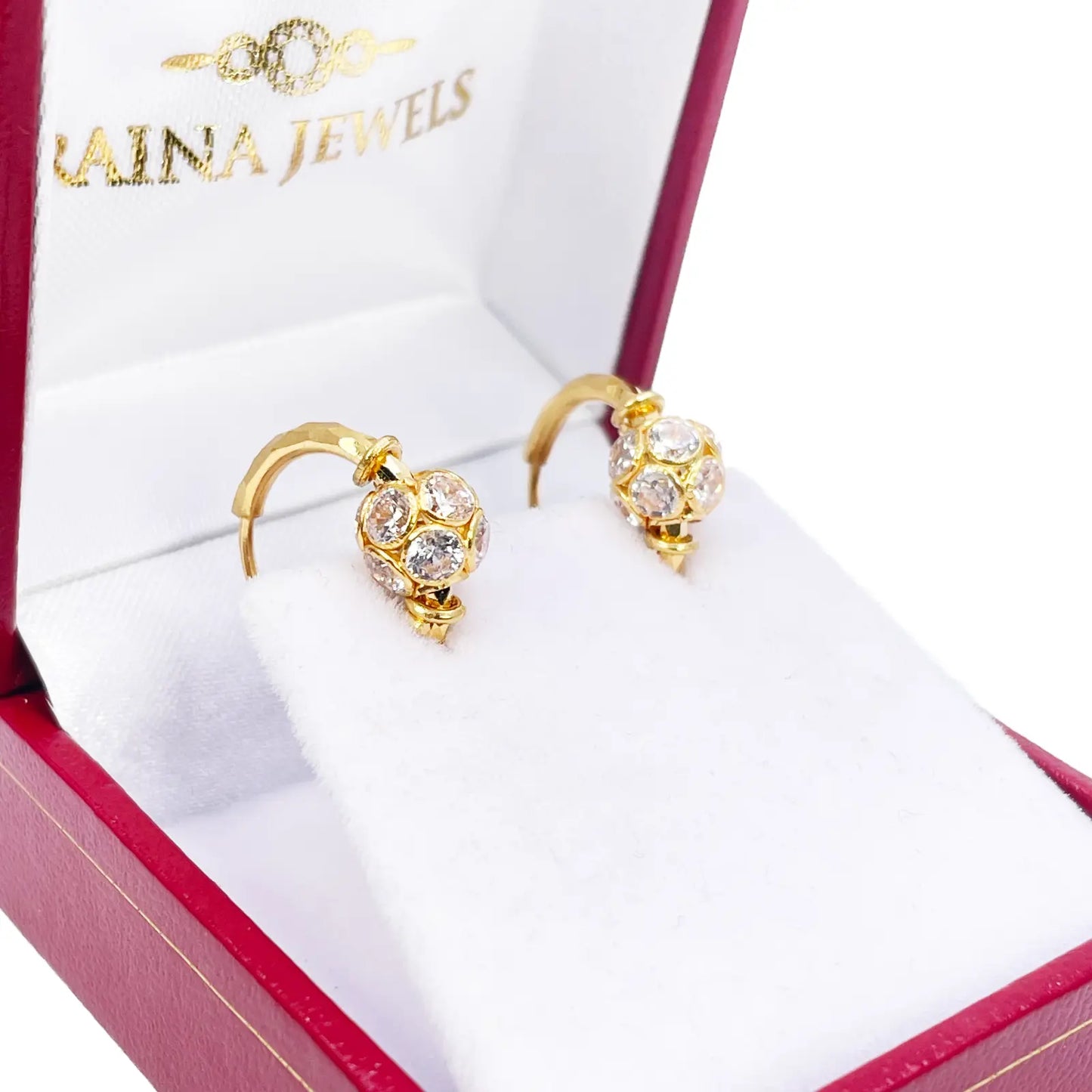 22ct Yellow Gold Diamond Cut Sparkly Cubic Zirconia Ball Hoop Huggie Earrings 11.5mm Diameter  Gold earring
