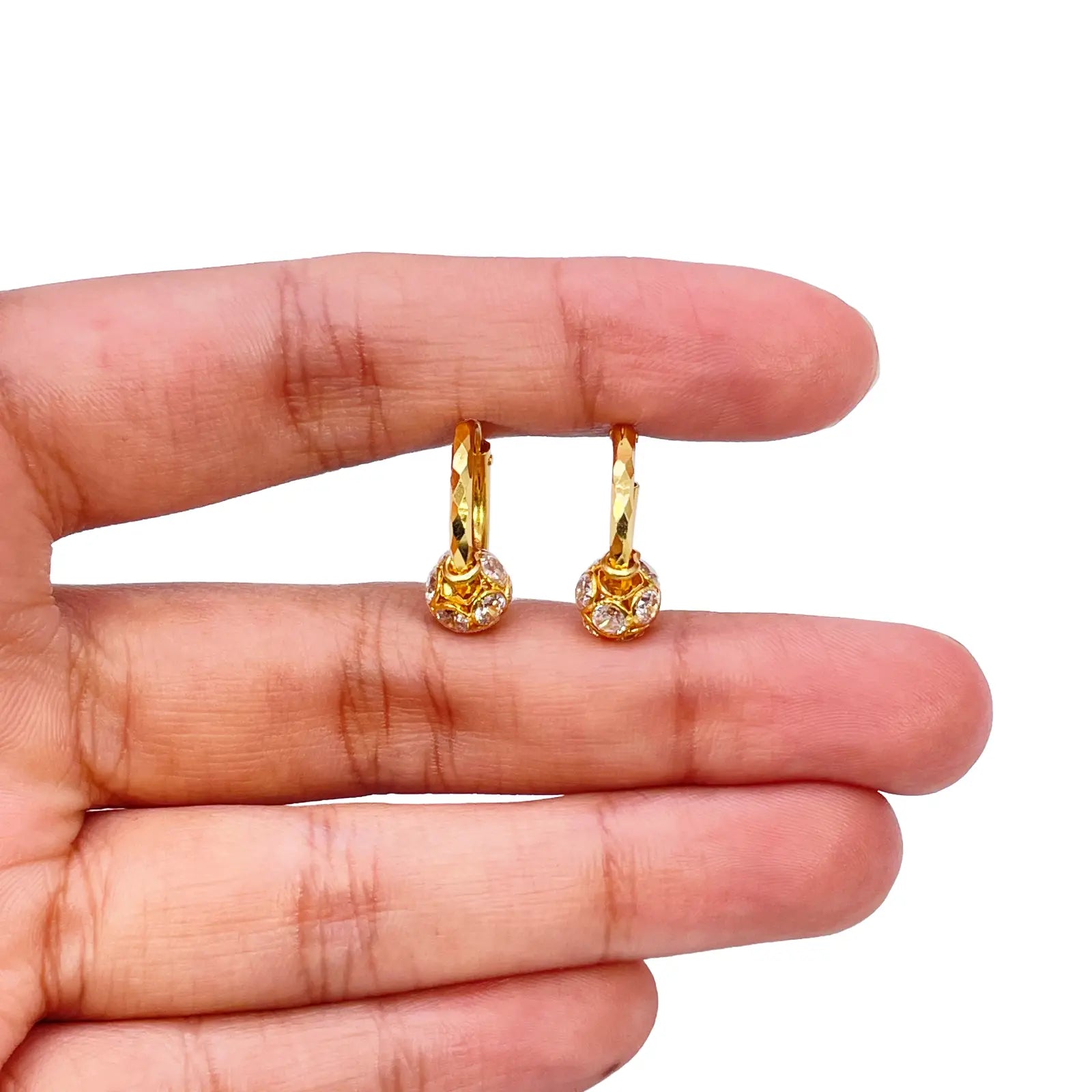 22ct Yellow Gold Diamond Cut Sparkly Cubic Zirconia Ball Hoop Huggie Earrings 11.5mm Diameter  Gold earring