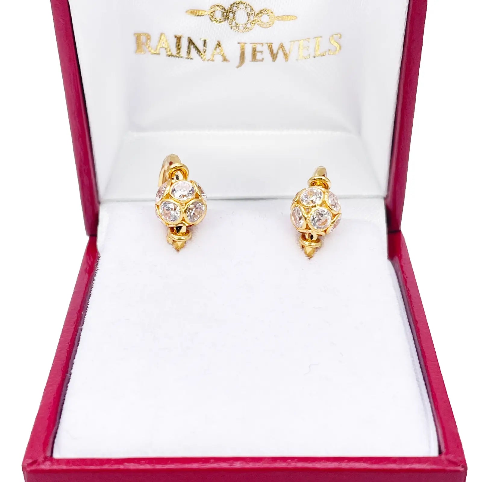 22ct Yellow Gold Diamond Cut Sparkly Cubic Zirconia Ball Hoop Huggie Earrings 11.5mm Diameter  Gold earring