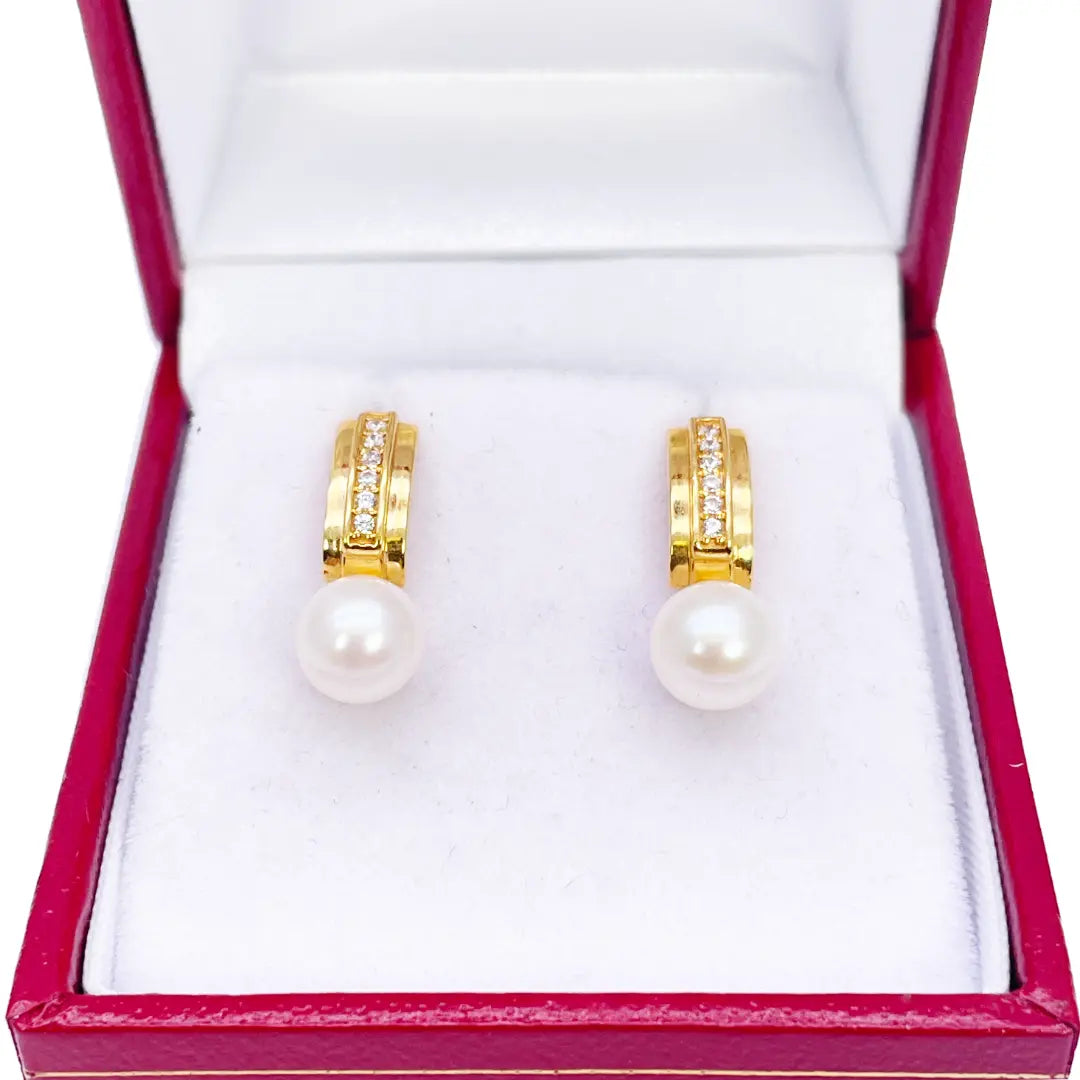 22ct Yellow Gold Freshwater Pearls Drop Stud Earrings 15.5mm Length  Gold earring