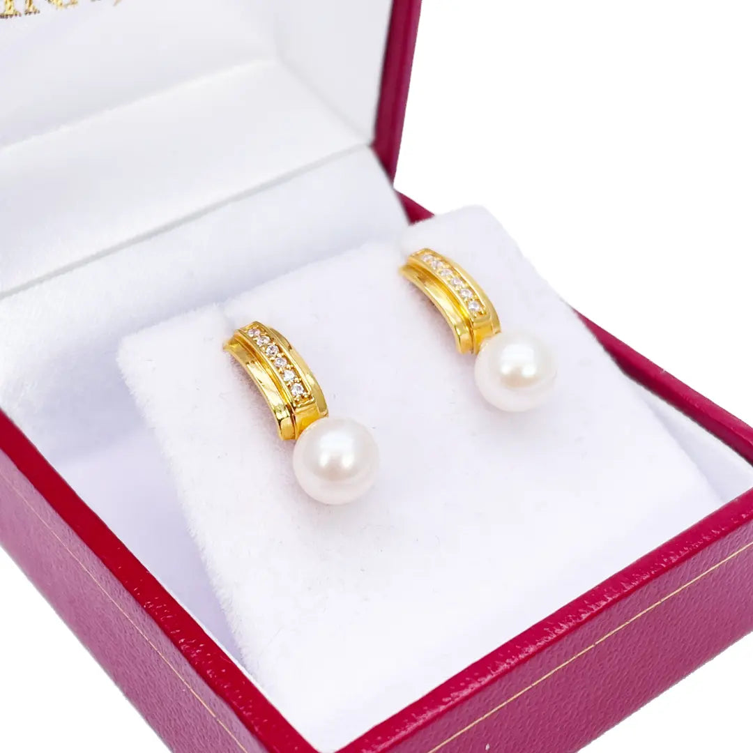 22ct Yellow Gold Freshwater Pearls Drop Stud Earrings 15.5mm Length  Gold earring