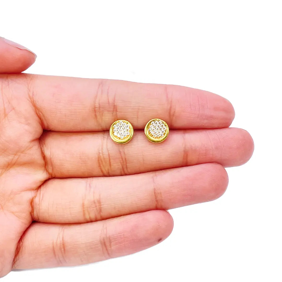 22ct Yellow Gold High Polished Cubic Zirconia Round Button Stud Earrings  Gold earring