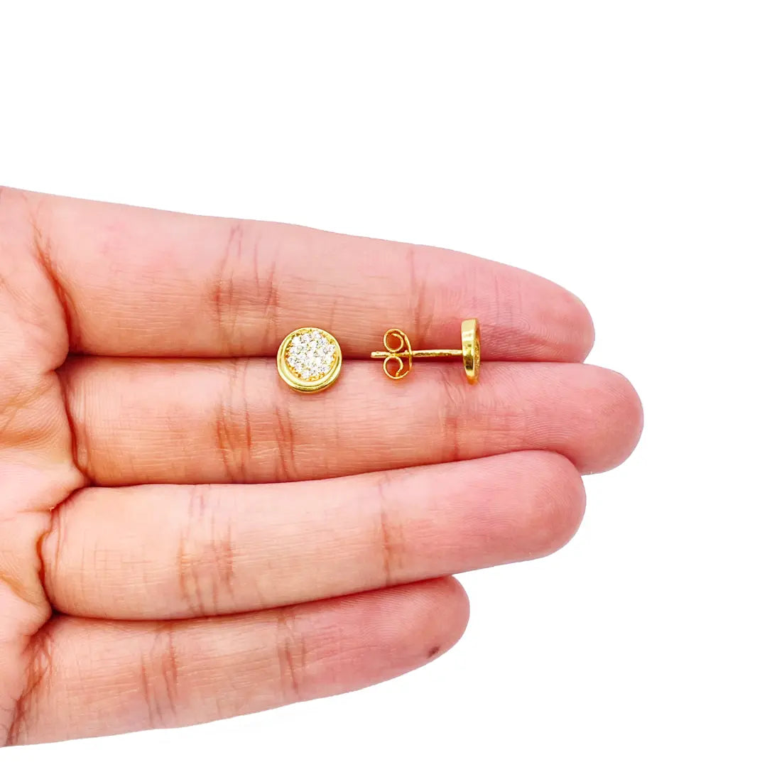 22ct Yellow Gold High Polished Cubic Zirconia Round Button Stud Earrings  Gold earring