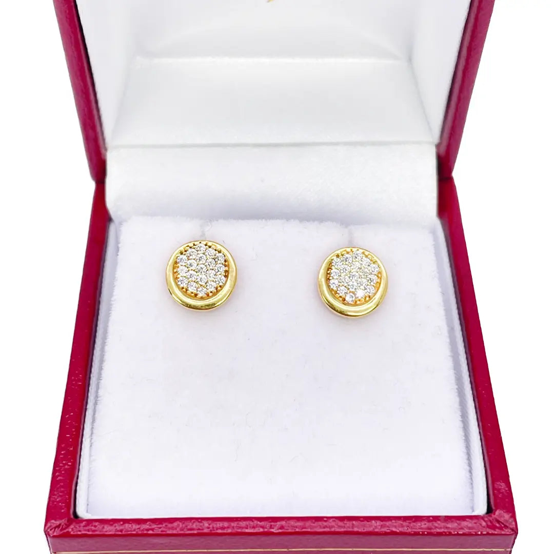 22ct Yellow Gold High Polished Cubic Zirconia Round Button Stud Earrings  Gold earring