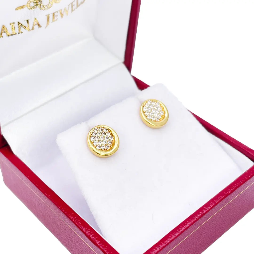 22ct Yellow Gold High Polished Cubic Zirconia Round Button Stud Earrings  Gold earring