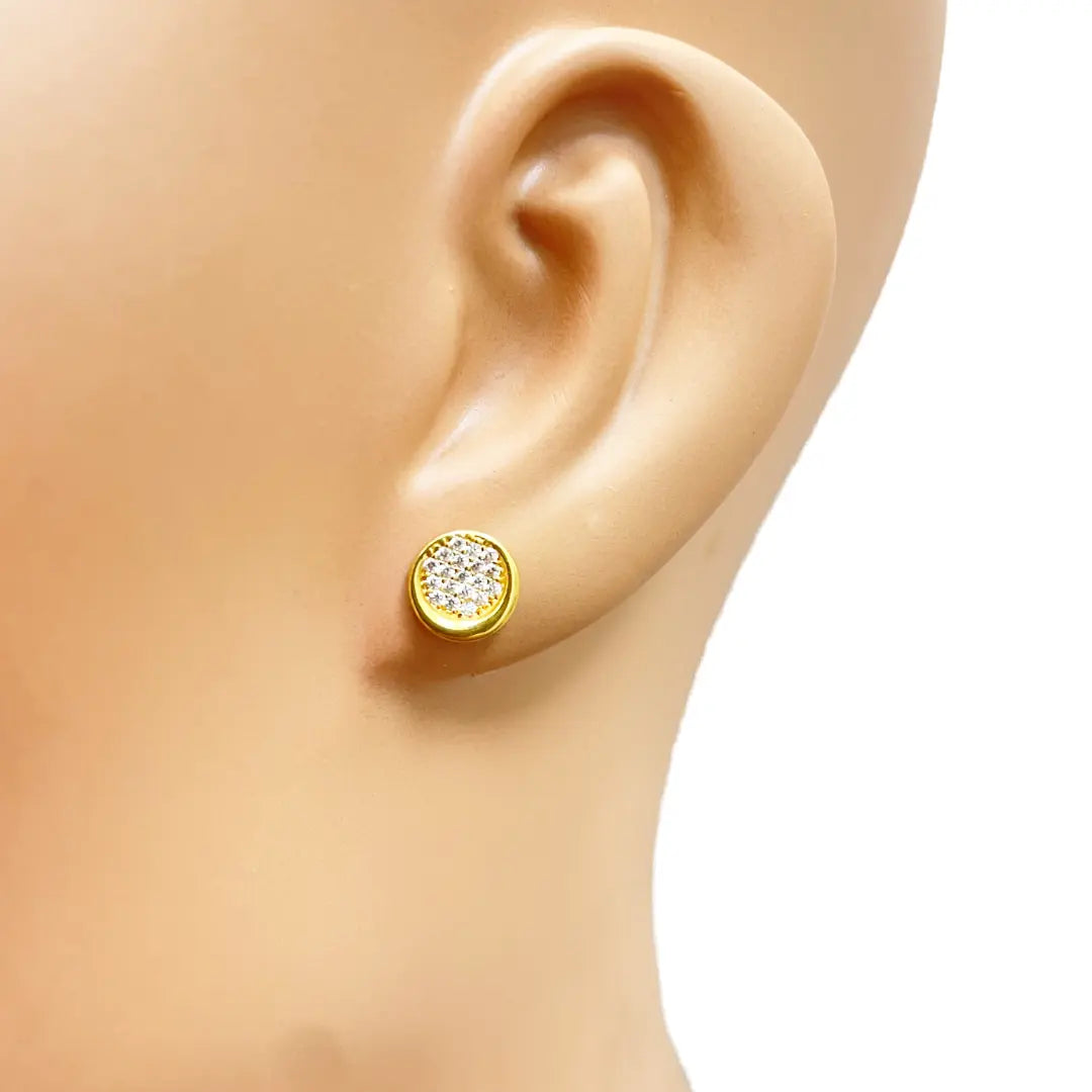 22ct Yellow Gold High Polished Cubic Zirconia Round Button Stud Earrings  Gold earring