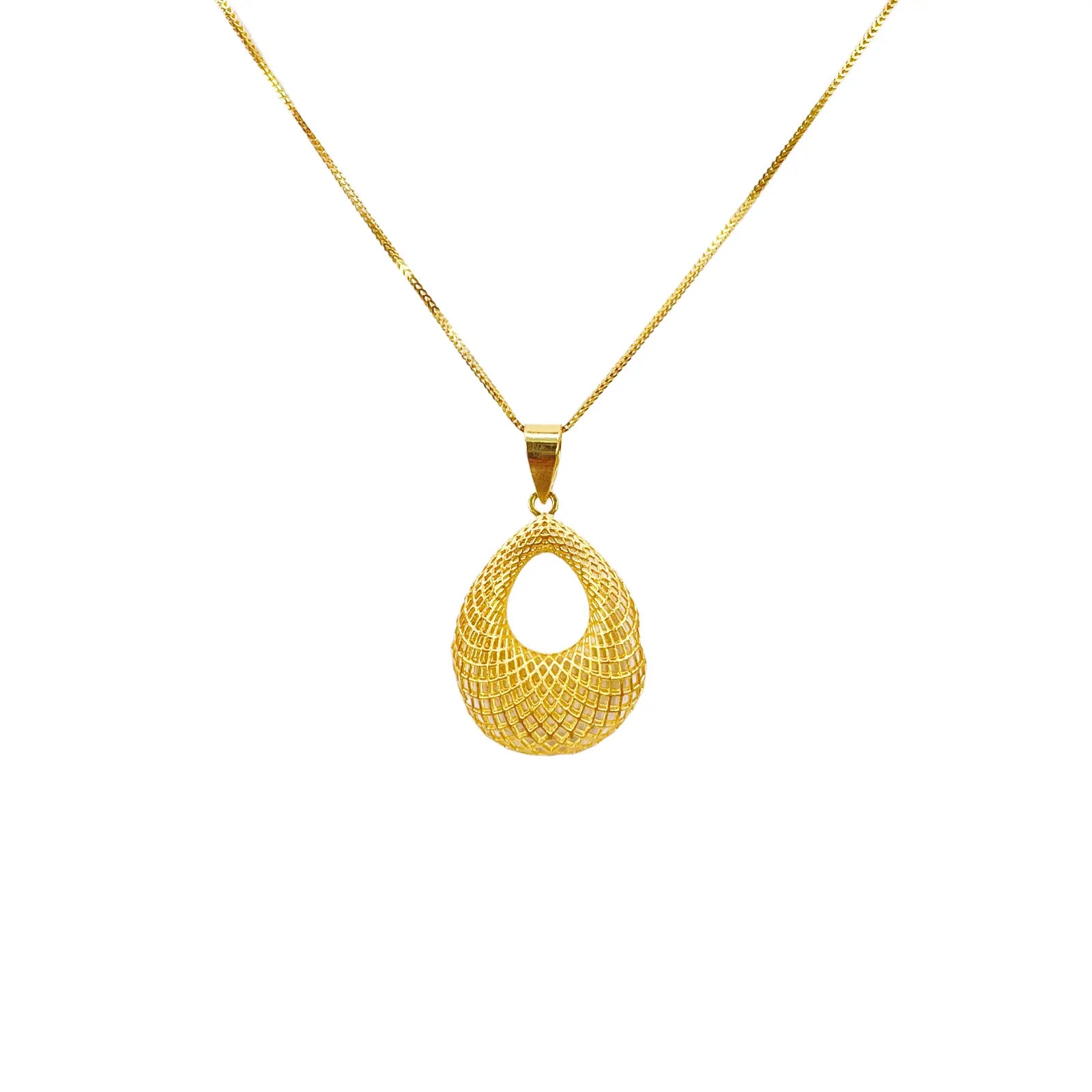 22ct Yellow Gold Mesh Matt Big Oval Pendant 25mm Length 