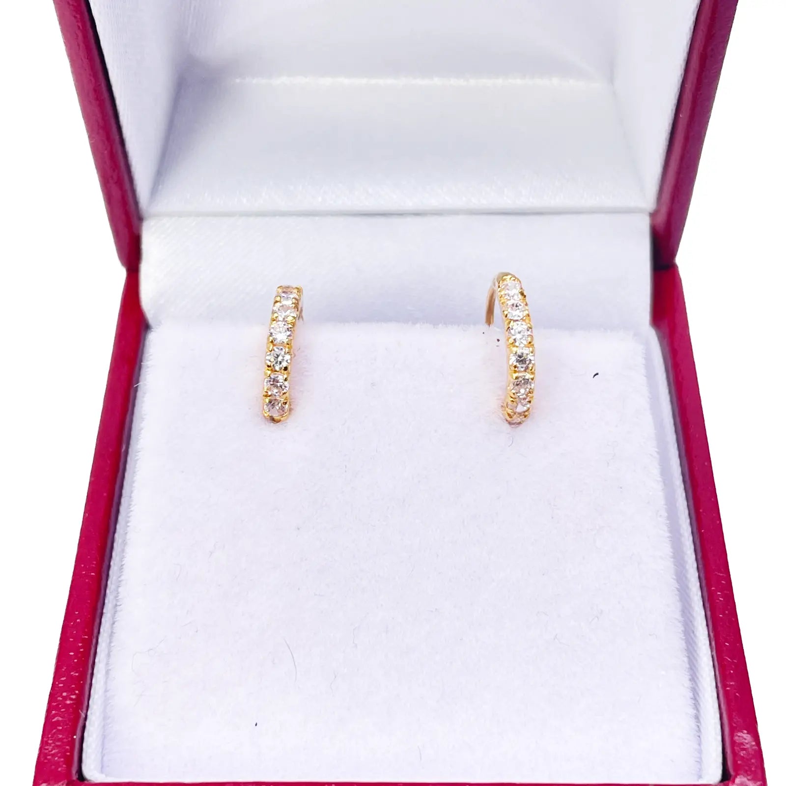 22ct Yellow Gold Small Sparkly Cubic Zirconia Hoop Huggie Children's Earrings 11mm Length 