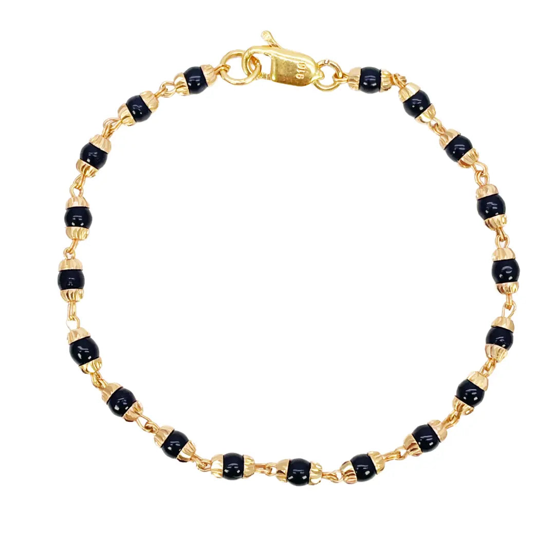 22ct Yellow Gold Traditional Black Beaded Mangalsutra Bracelet 6 Inches 