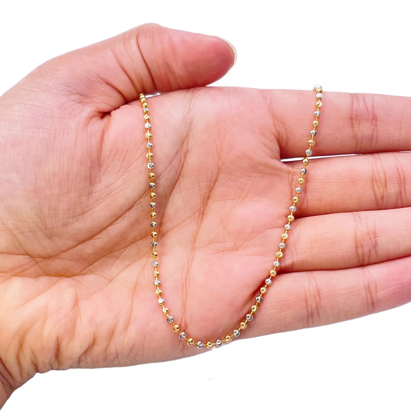 22ct Yellow Gold Two-Tone Diamond-Cut Ball Beaded Chain Necklace 1.9mm  Gold Necklaces