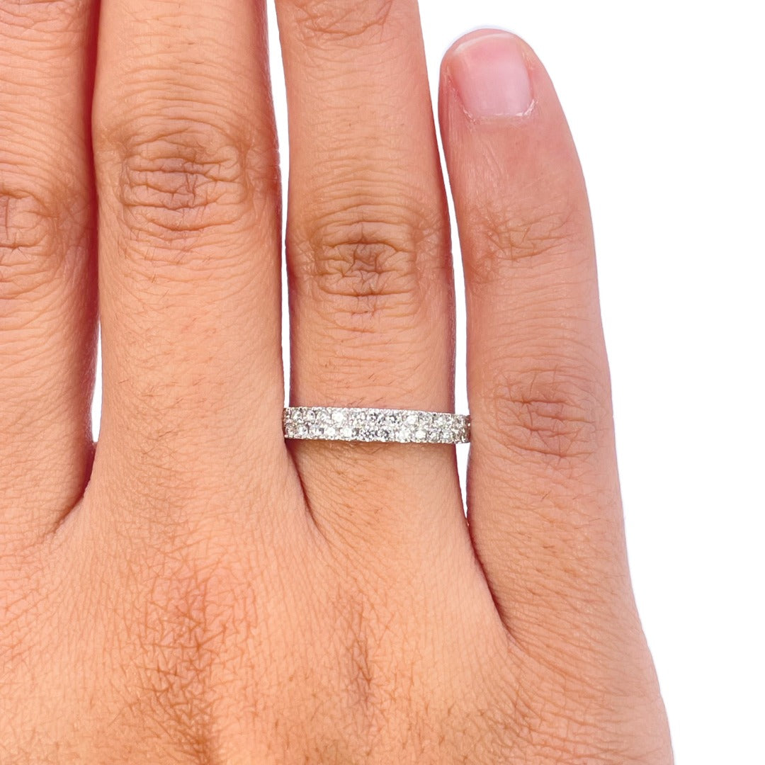 18ct White Gold Natural Diamond Double Row Half Eternity Ring 0.35ct