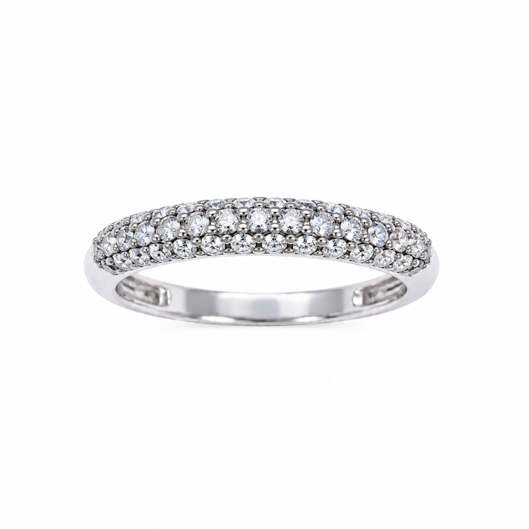 14ct White Gold Natural Diamond Dome Pave Ring 3 Row 0.34ct
