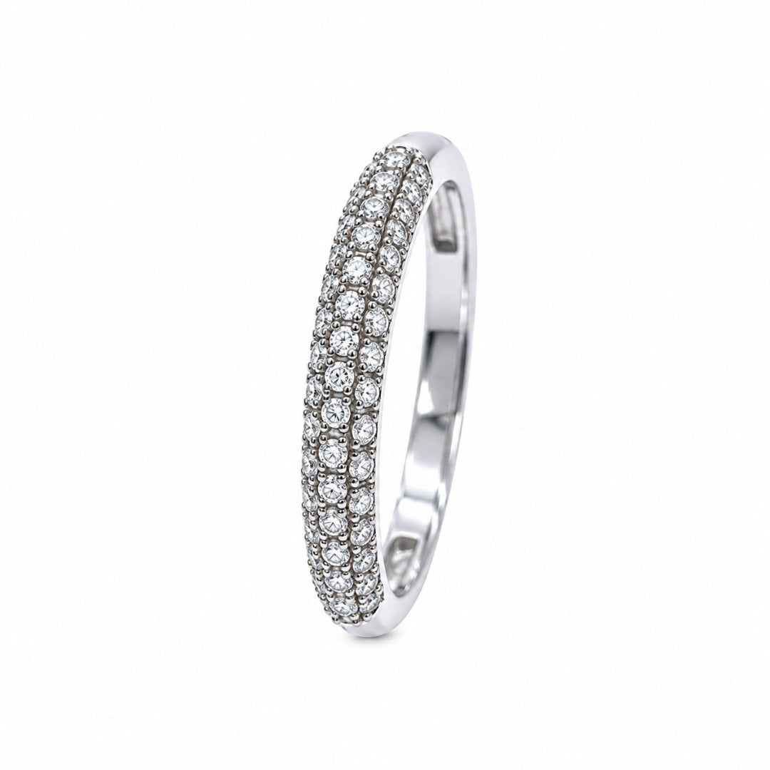 14ct White Gold Natural Diamond Dome Pave Ring 3 Row 0.34ct