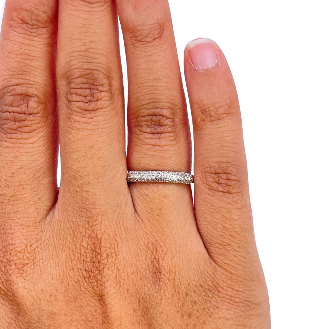 14ct White Gold Natural Diamond Dome Pave Ring 3 Row 0.34ct