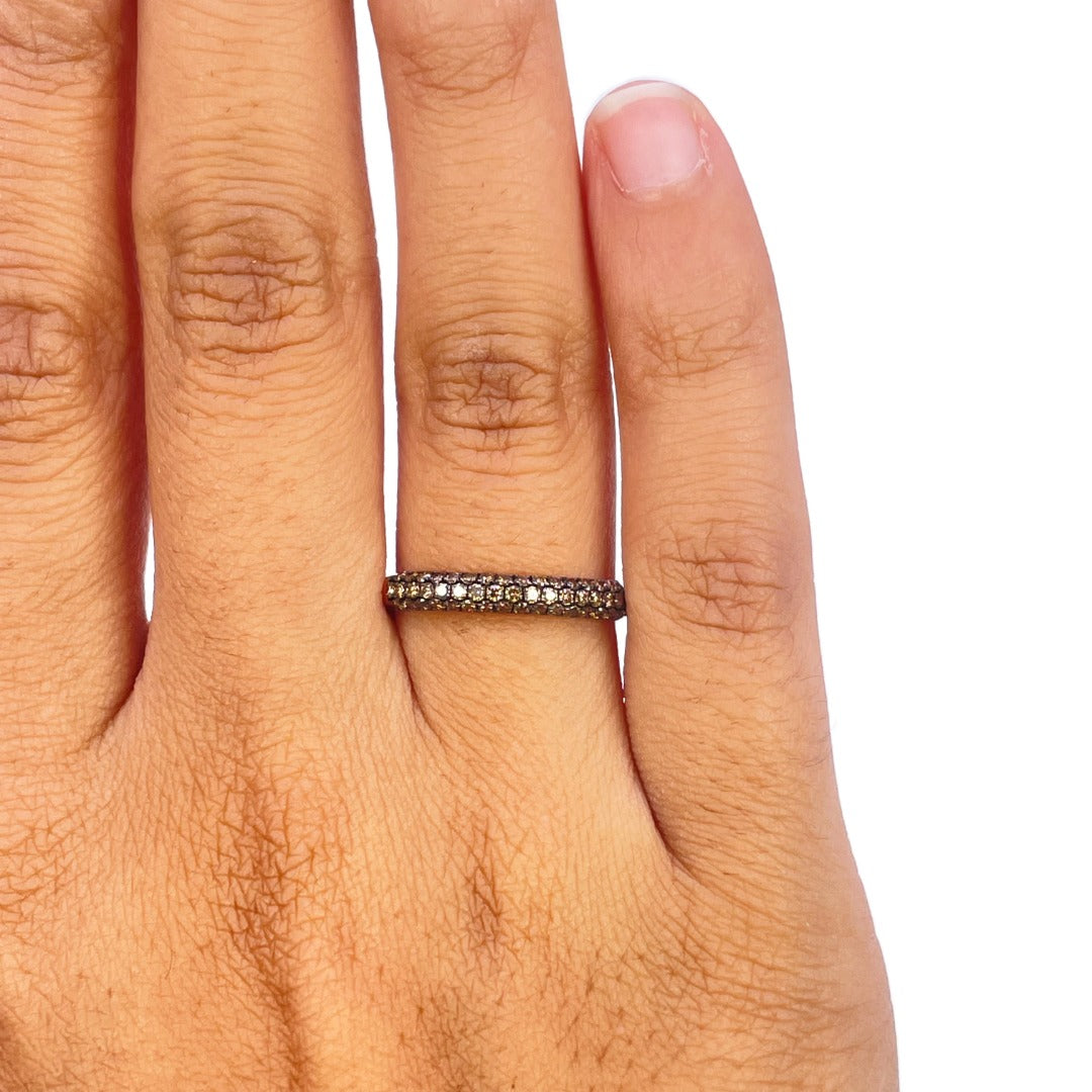 14ct White Gold Natural Champagne Diamond Dome Pav� Ring 0.36ct