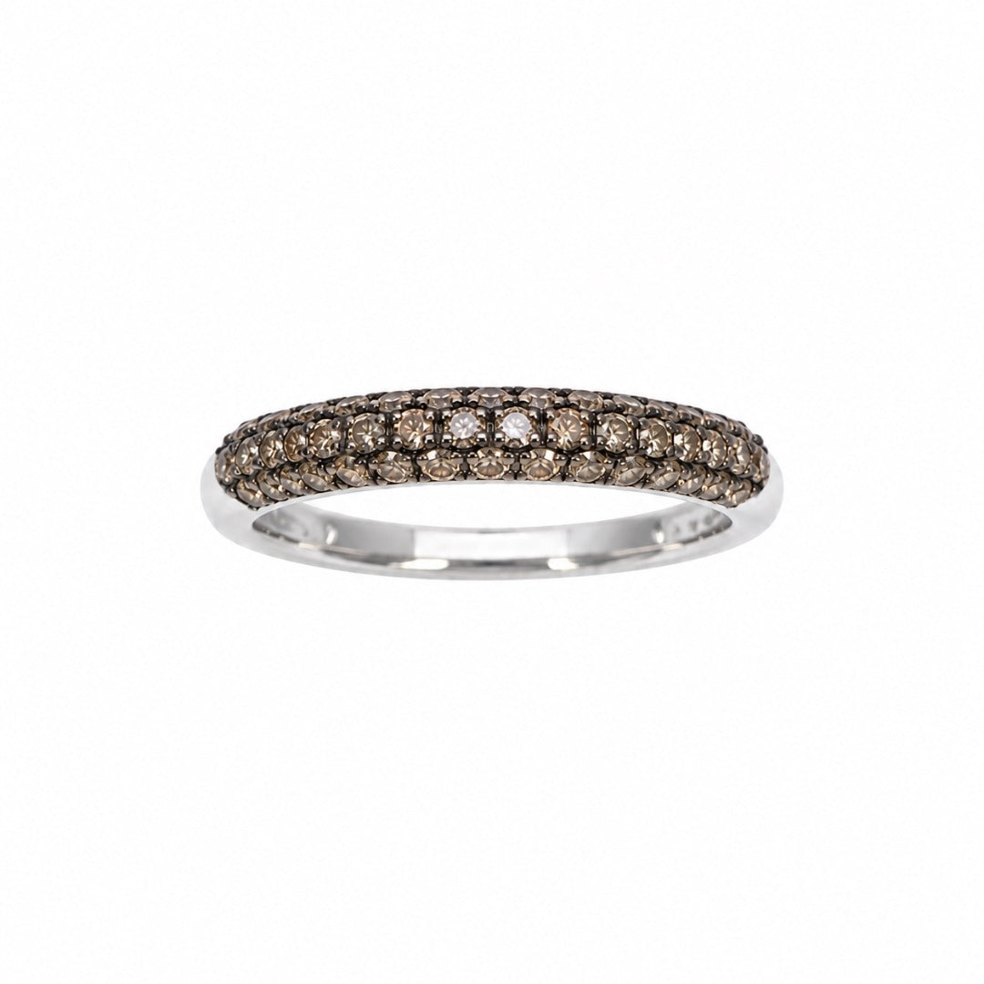 14ct White Gold Champagne Diamond 3 Row Dome Shaped Pave Set Ring 0.36ct