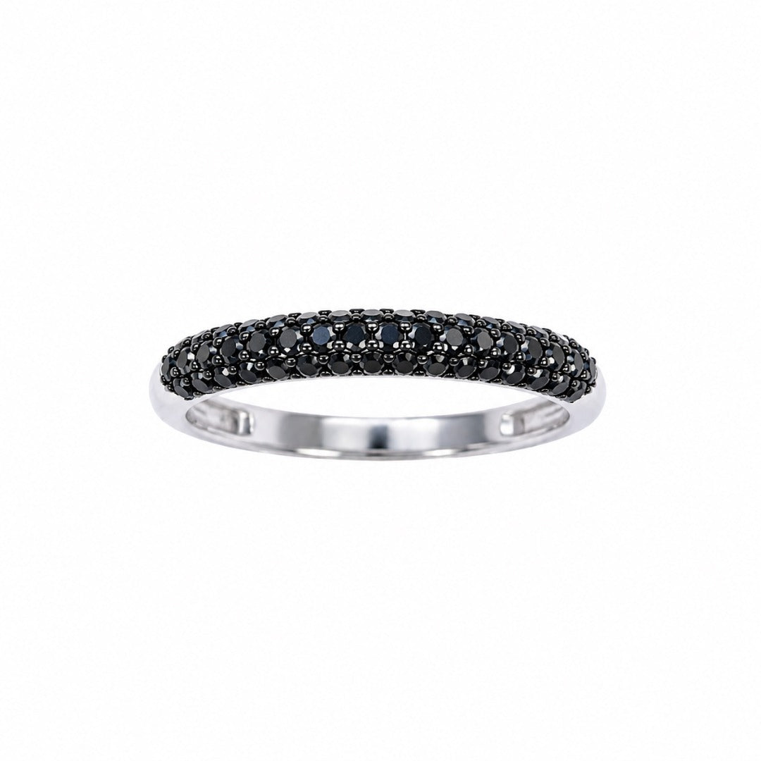 14ct White Gold Black Diamond Dome Pave Ring 3 Row 0.37ct