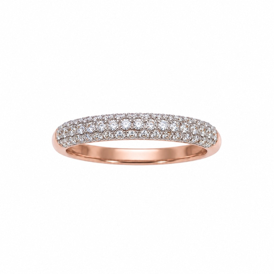 18ct Rose Gold Natural Diamond Dome Pave Ring 3 Row 0.34ct