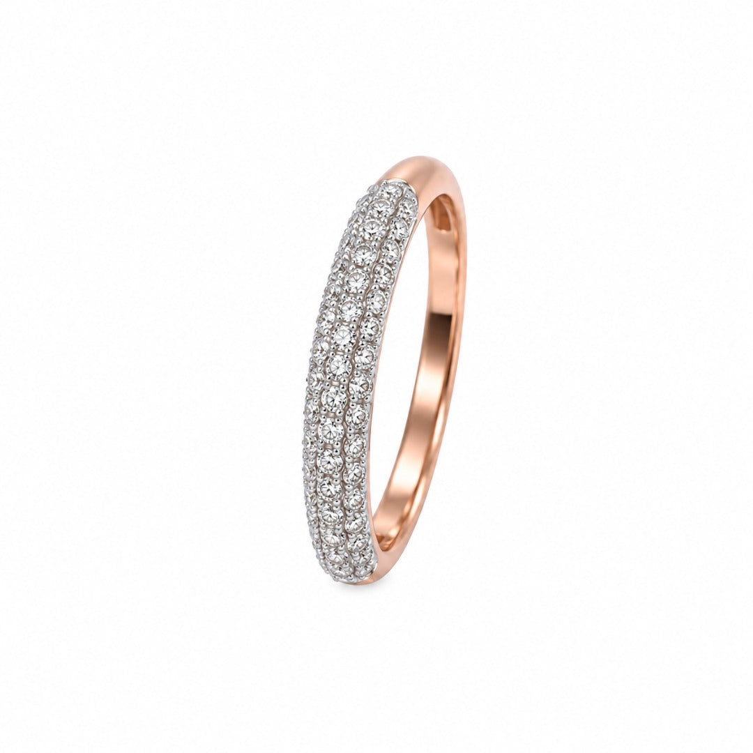18ct Rose Gold Natural Diamond Dome Pave Ring 3 Row 0.34ct