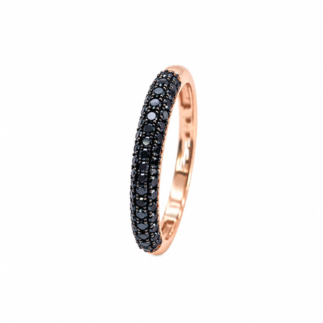 14ct Rose Gold Black Diamond Dome Pave Ring 3 Row 0.37ct