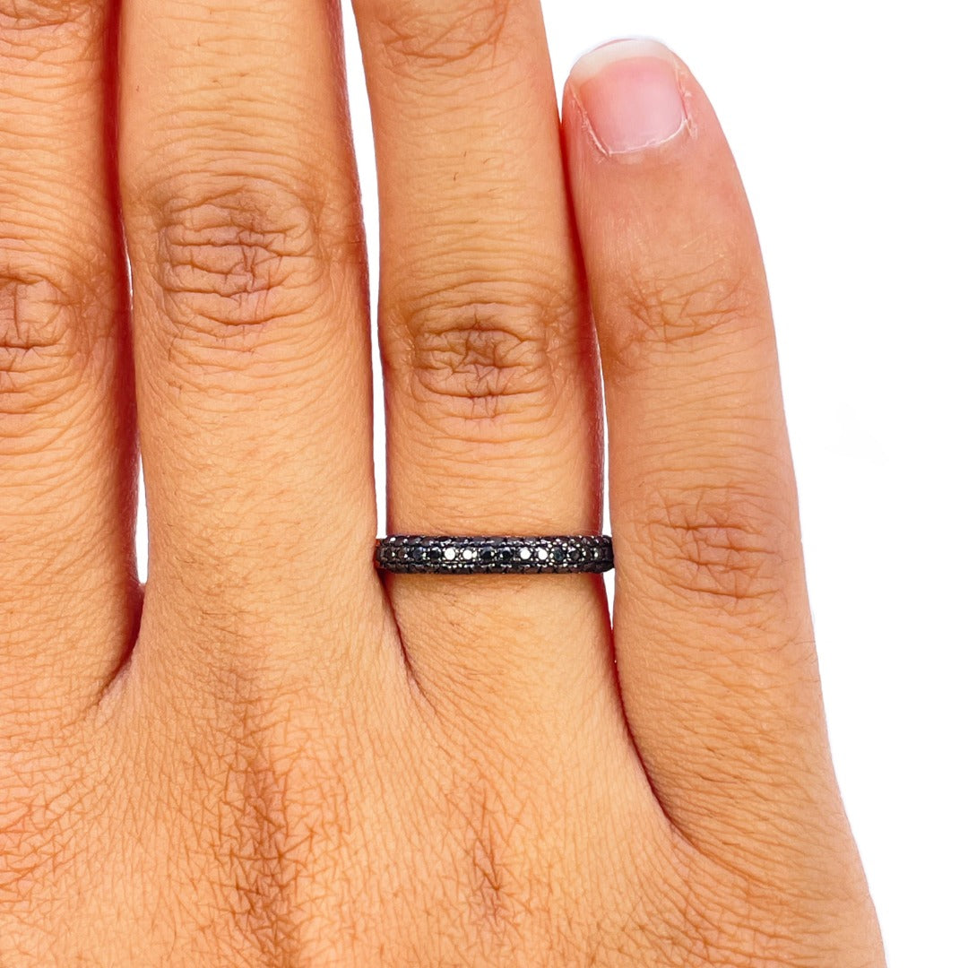 14ct Rose Gold Black Diamond Dome Pave Ring 3 Row 0.37ct