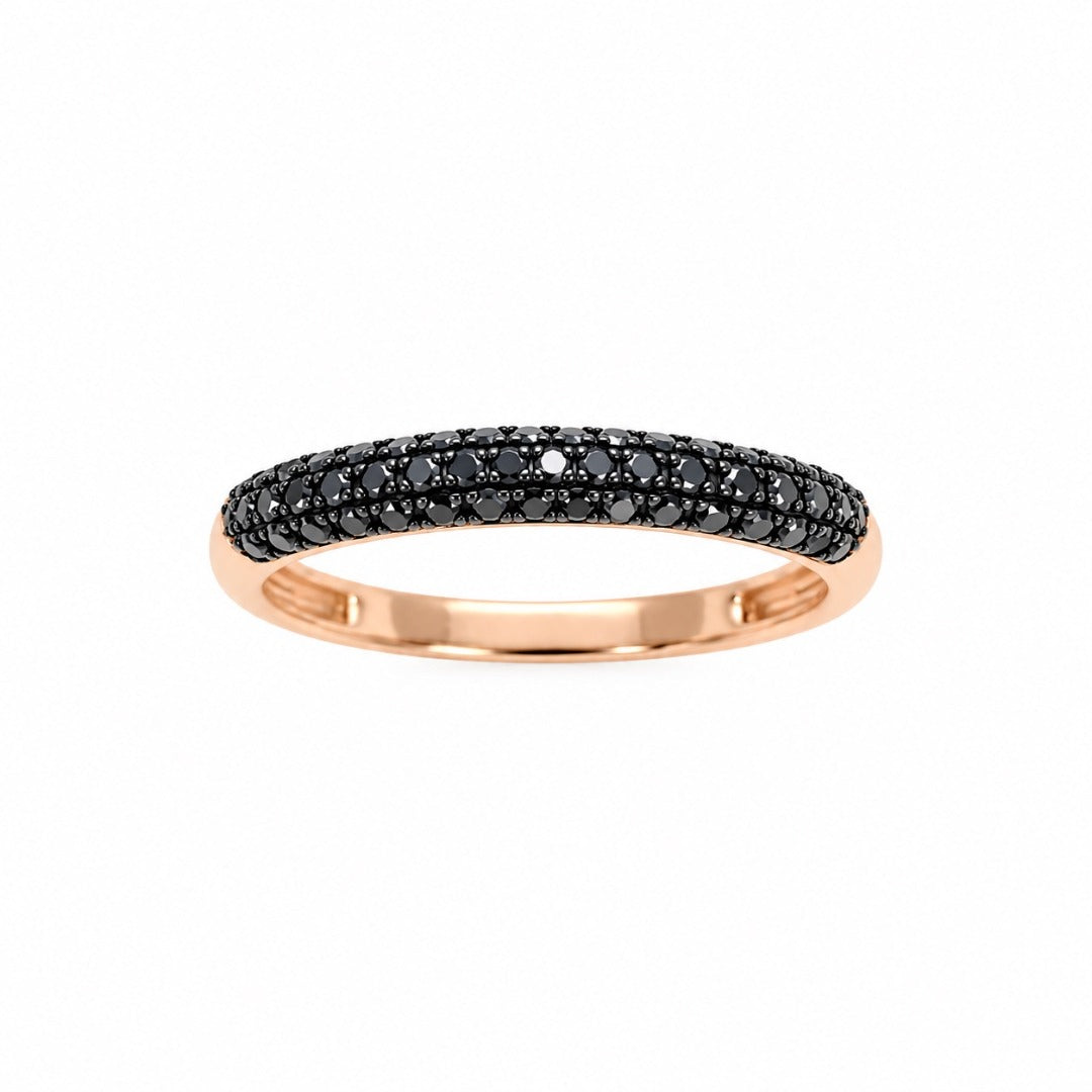 14ct Rose Gold Black Diamond Dome Pave Ring 3 Row 0.37ct