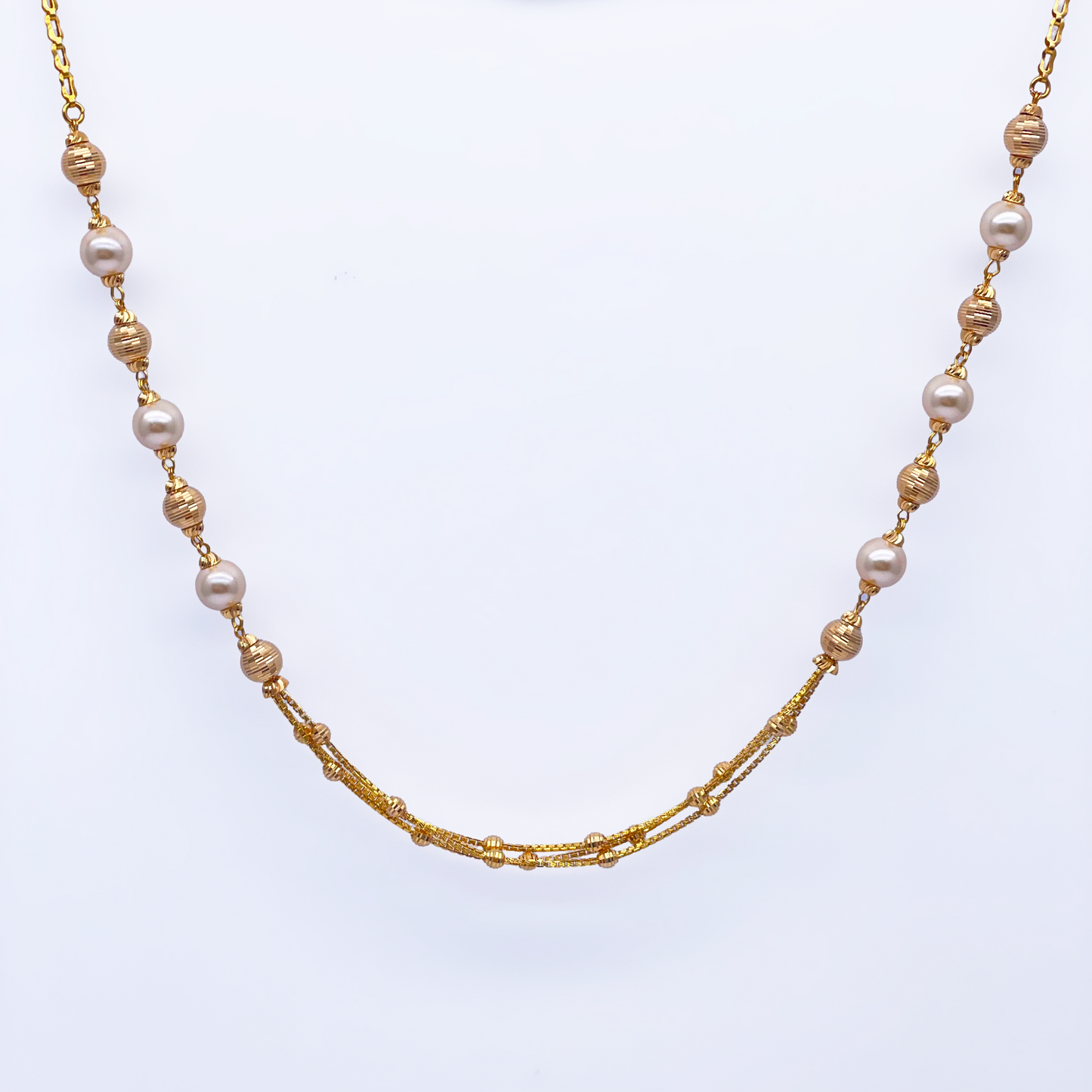 22ct Yellow Gold Pearls & Beaded Diamond Cut Ball Layered Necklace/Earrings Set
