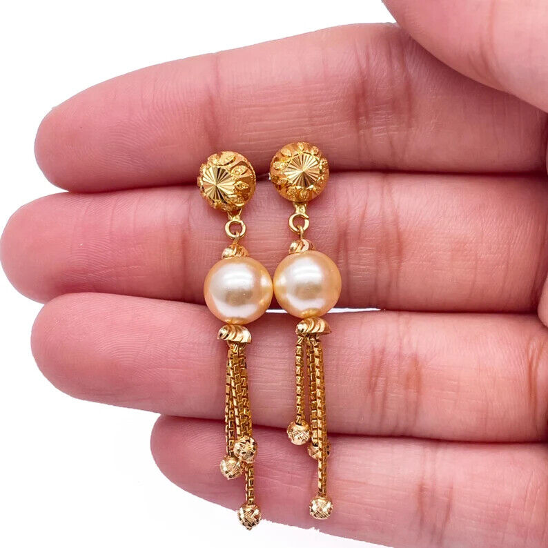 22ct Yellow Gold Pearls & Beaded Diamond Cut Ball Layered Necklace/Earrings Set