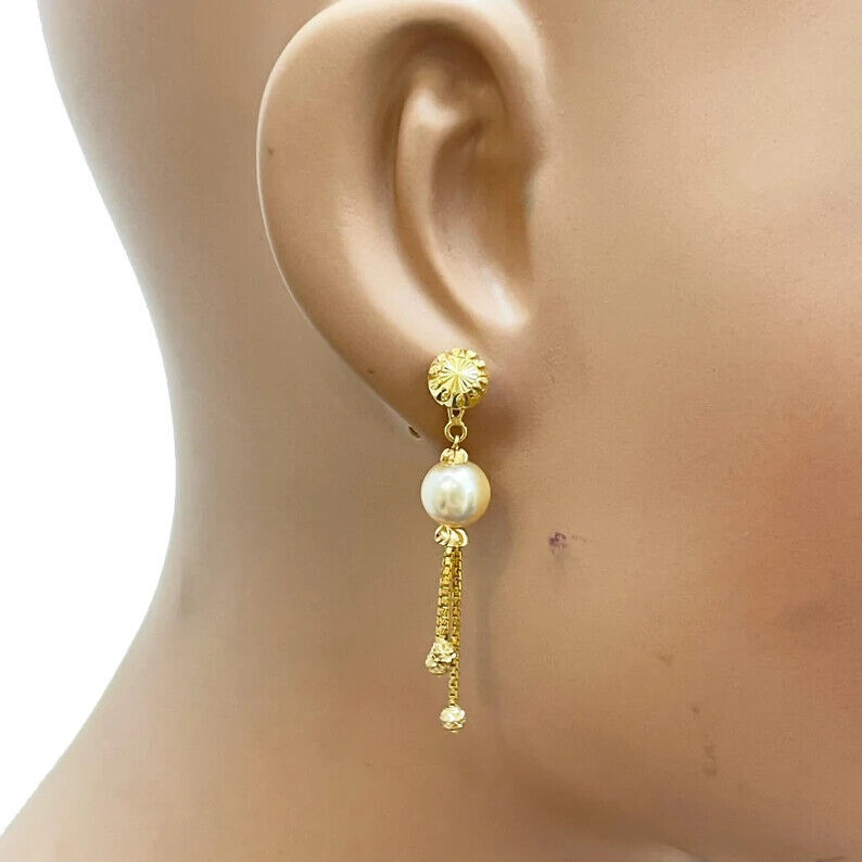 22ct Yellow Gold Pearls & Beaded Diamond Cut Ball Layered Necklace/Earrings Set