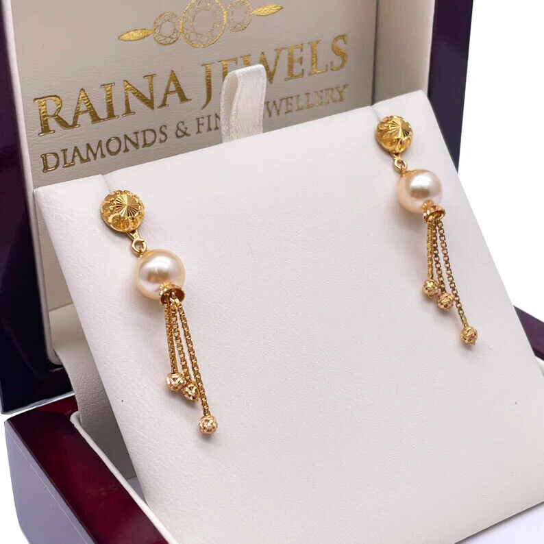 22ct Yellow Gold Pearls & Beaded Diamond Cut Ball Layered Necklace/Earrings Set