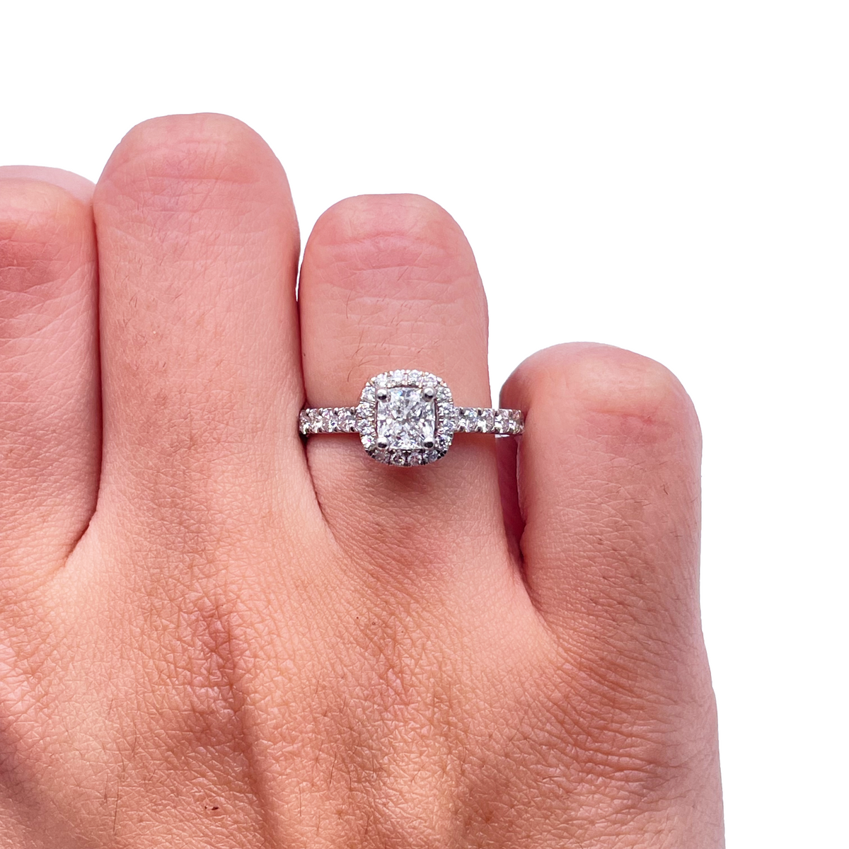 14ct White Gold 4-Claw Cushion Natural Diamond  Engagement Ring 1.28ct