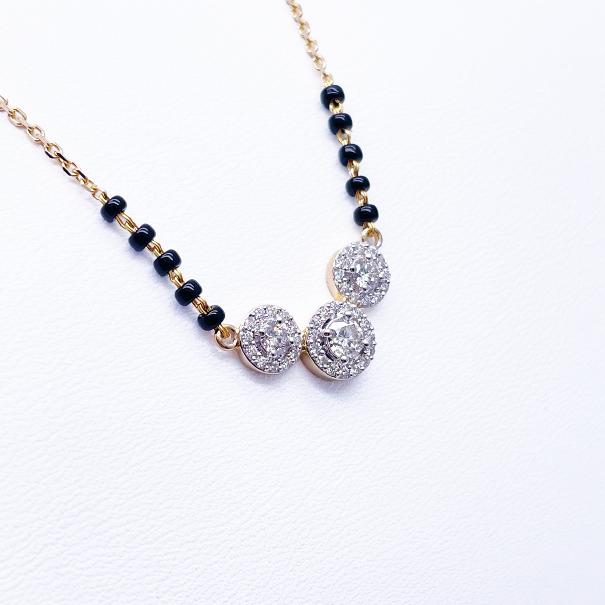 18ct Yellow Gold Natural Diamond Triple Halo Mangalsutra Necklace - 0.65ct - IGI Certified