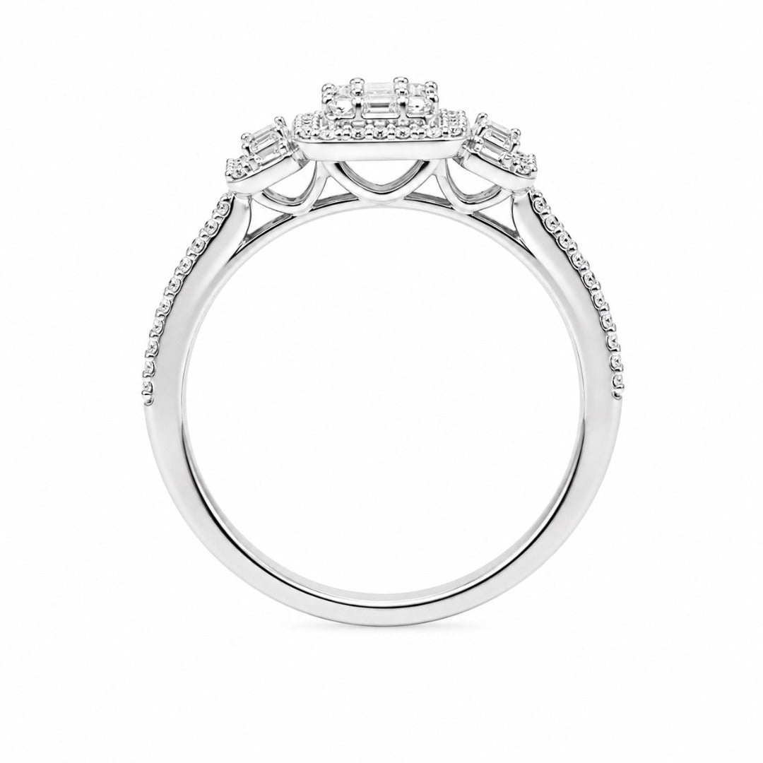 18ct White Gold Cushion Round Diamond & Baguette Ring 0.50ct