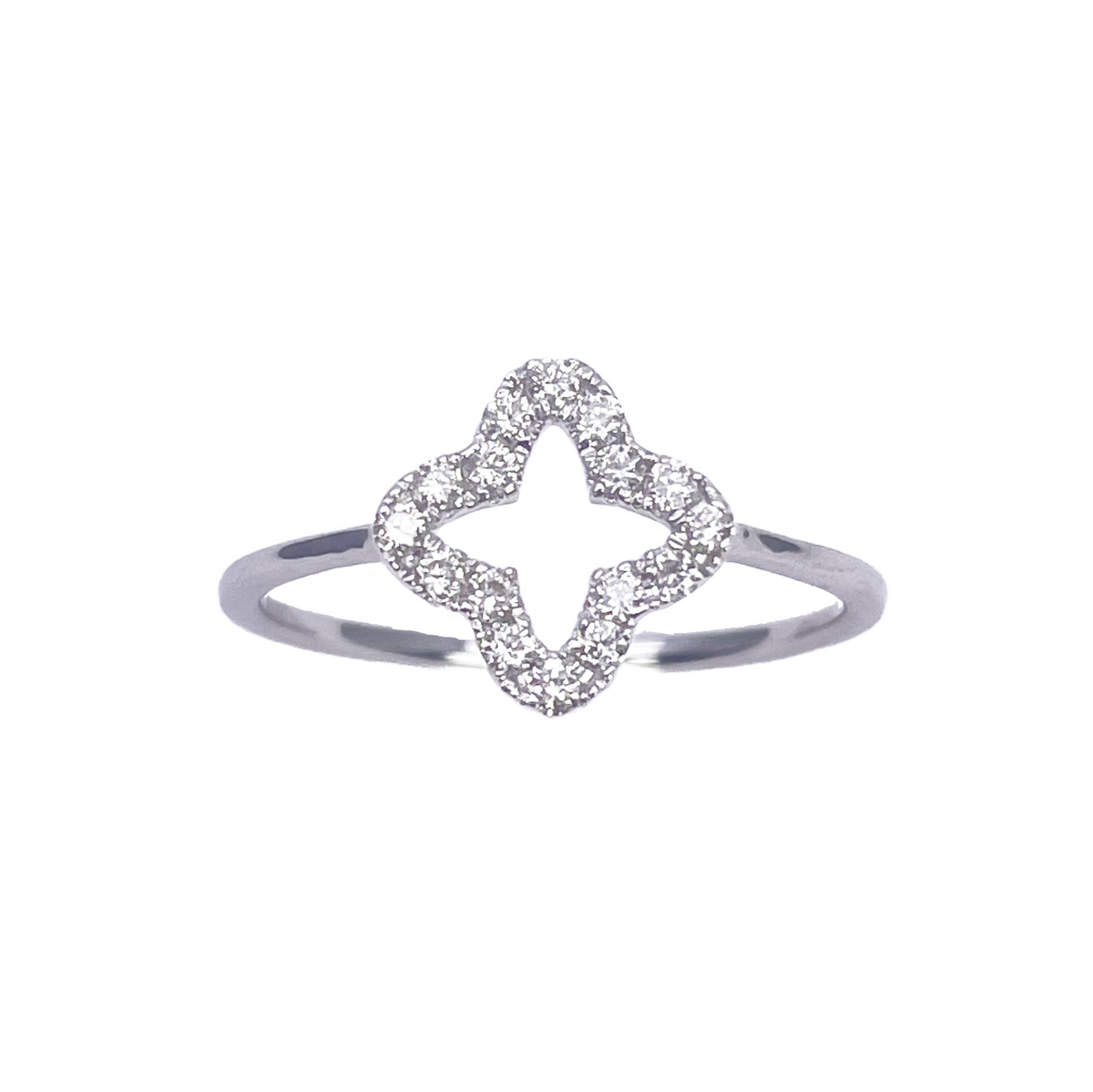 18ct White Gold 0.18ct Natural Diamond Pave Open Quatrefoil Flower Ring