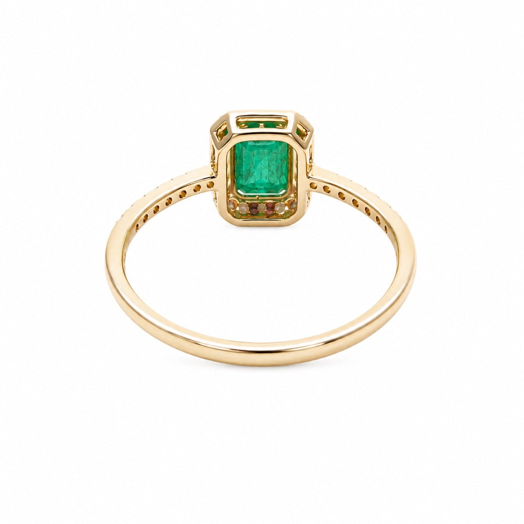 14ct Yellow Gold 4-Claw Natural Emerald & Round Diamond Ring 1.22ct