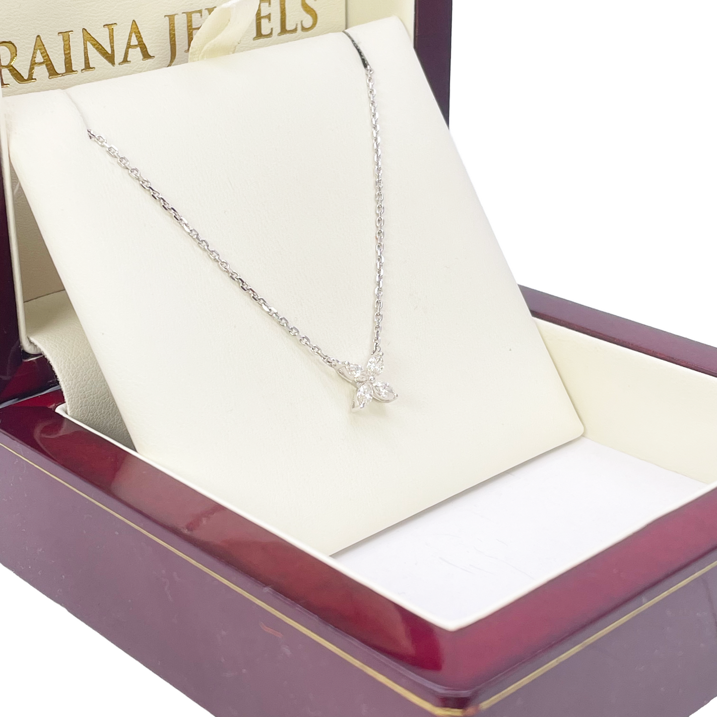 18ct White Gold Marquise Diamond Four-Leaf Flower Pendant Necklace ? 0.45ct