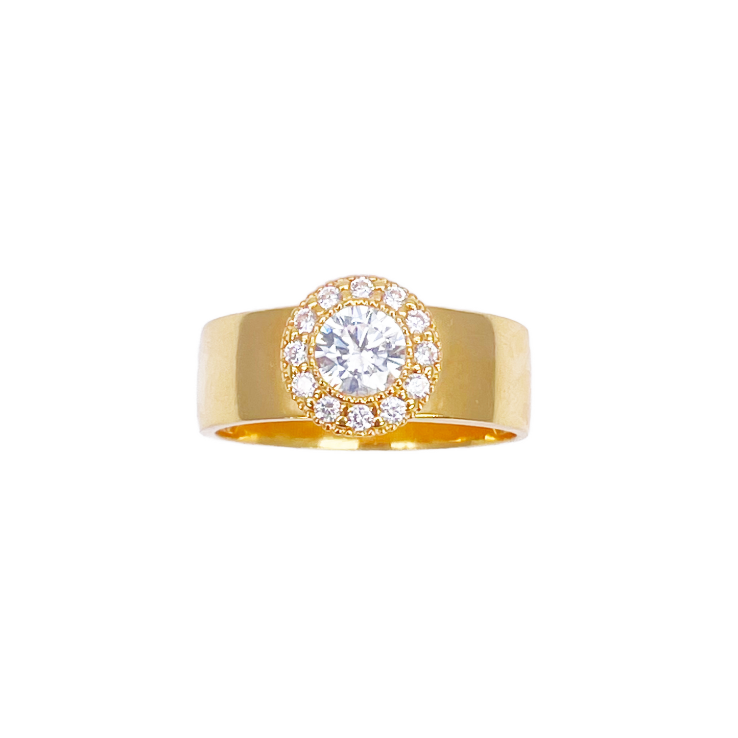 22ct Gold Cubic Zirconia Halo Ring High Polished 8.6mm Width