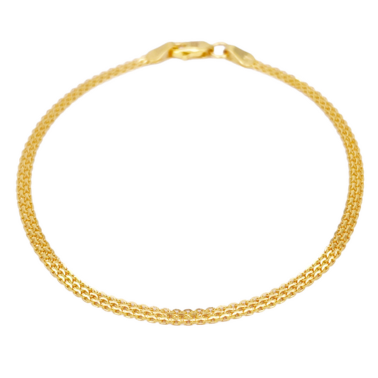 22ct Yellow Gold Flat Bismark Chain Bracelet 7 Inches High-Polished Minimalist