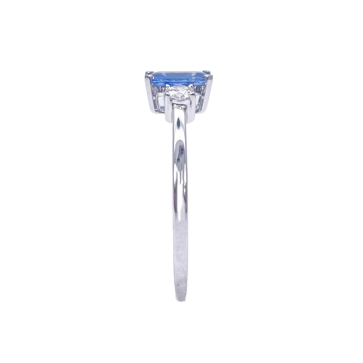 18ct Gold Sapphire Diamond Ring Natural Round & Emerald Cut Three-Stone 0.80ct