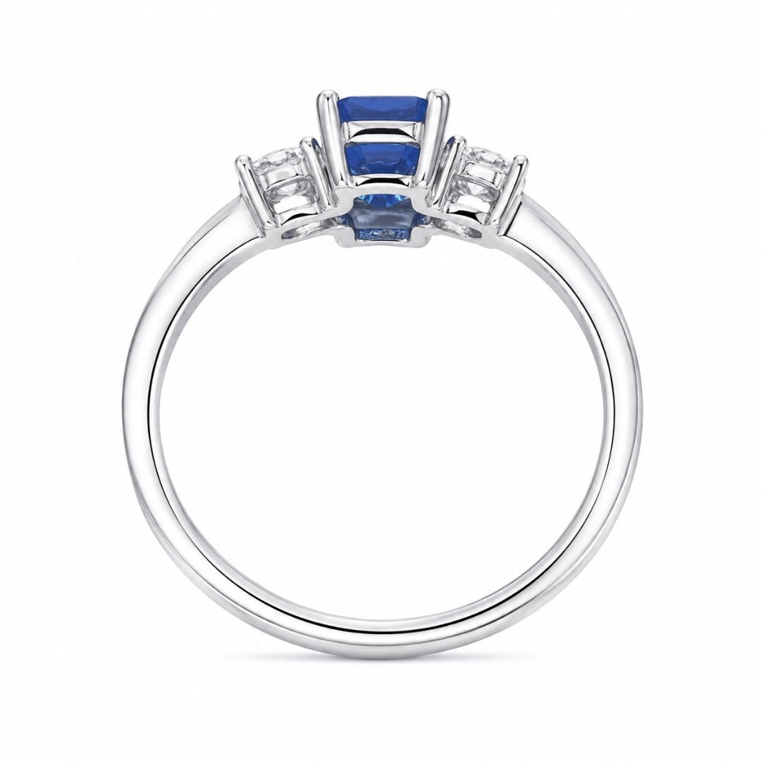 18ct Gold Sapphire Diamond Ring Natural Round & Emerald Cut Three-Stone 1.47ct