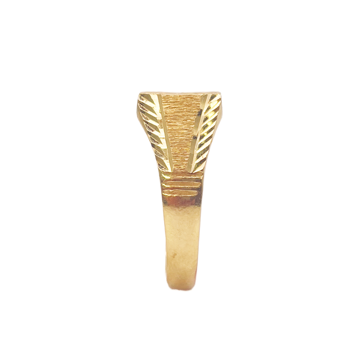 22ct Gold Square Signet Textured & High Polished Diamond Cut Ring 8.4mm Width