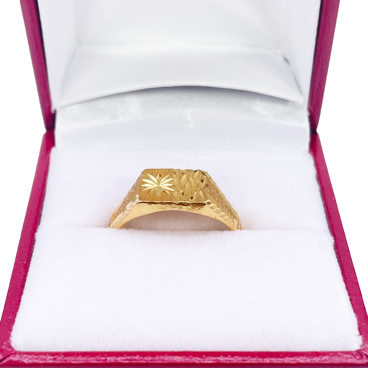 22ct Gold Square Signet Textured & High Polished Diamond Cut Ring 8.4mm Width