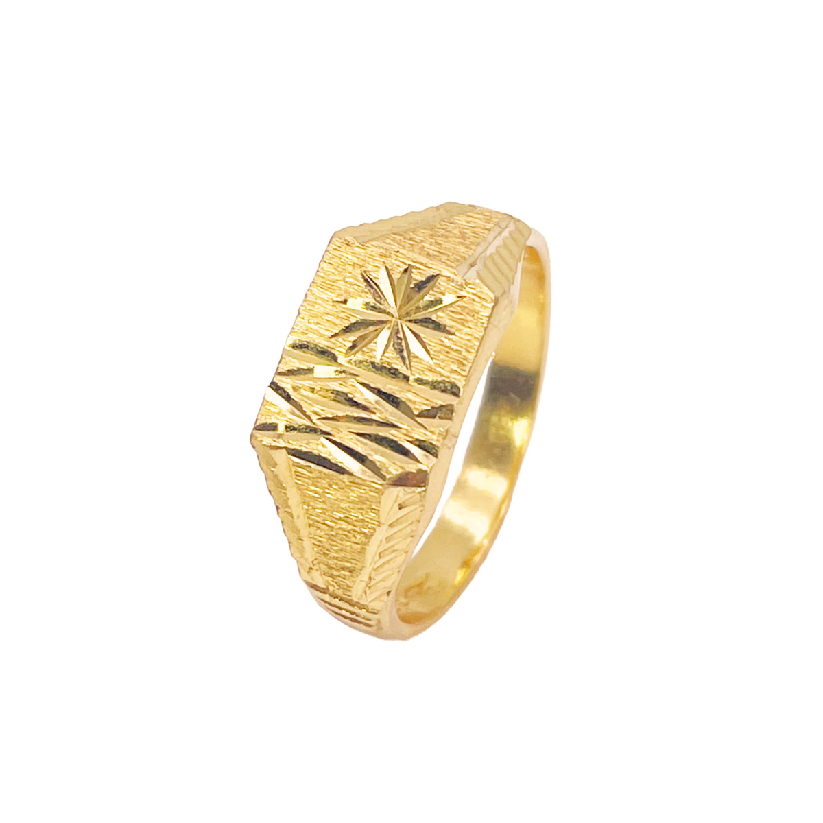 22ct Gold Square Signet Textured & High Polished Diamond Cut Ring 8.4mm Width