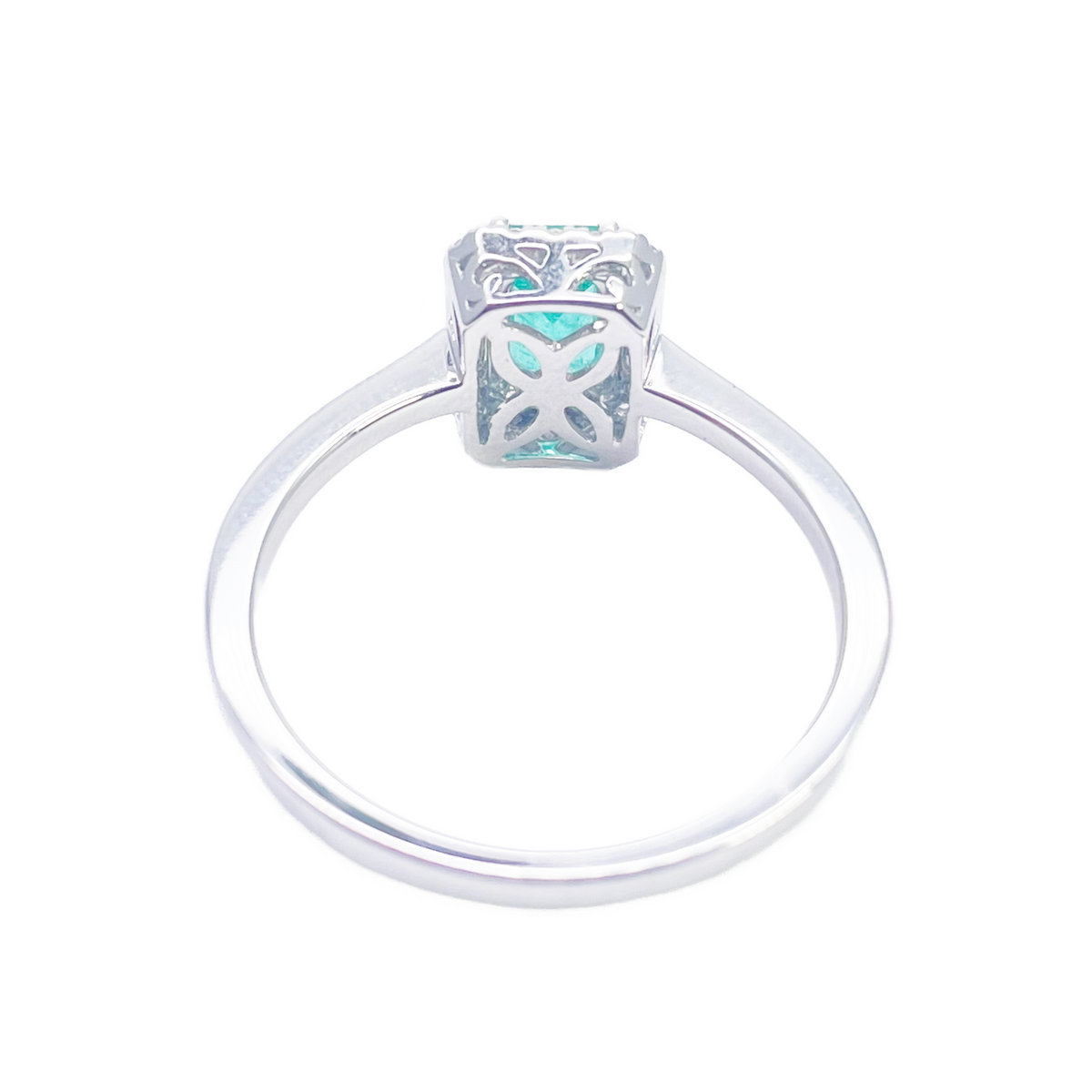 18ct Gold Natural Emerald Diamond Halo Ring Round & Emerald Cut 0.70ct