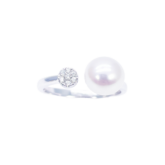 18ct Gold Freshwater Pearl Diamond Ring Natural Round 0.05ct