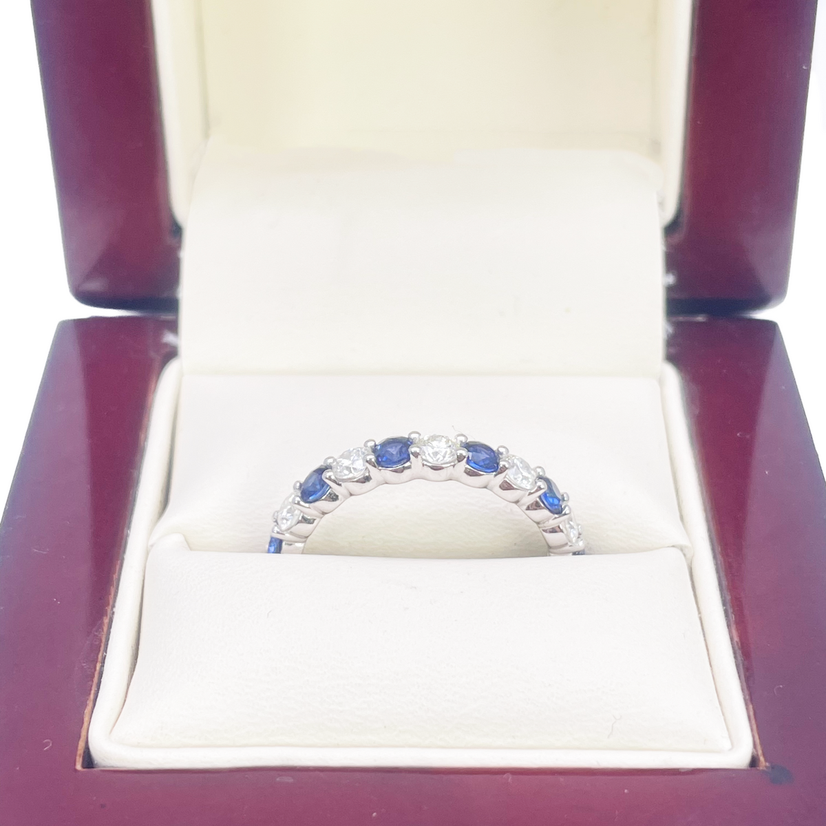 18ct Gold Natural Round Diamond & Sapphire Half Eternity Stackable Band 1.20ct