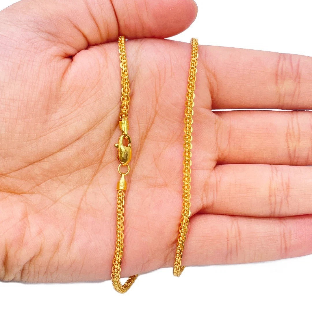 22ct Yellow Gold Small Beaded Linked Chain Necklace 22 Inches 2.5mm Width