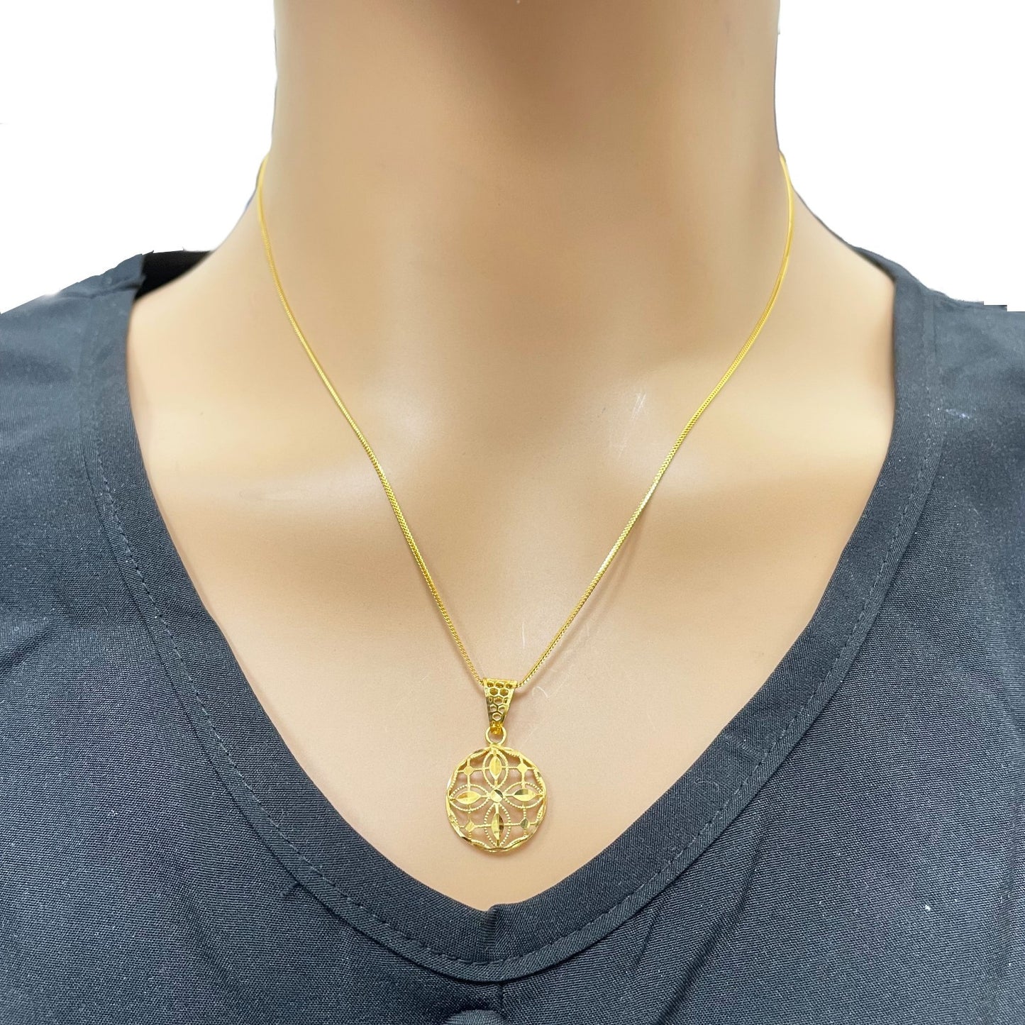 22ct Yellow Gold Milgrain Open Flower of Life Round Pendant High Polish